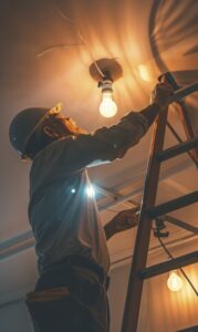a man changing the light bulb