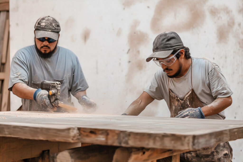 two men working on the wood